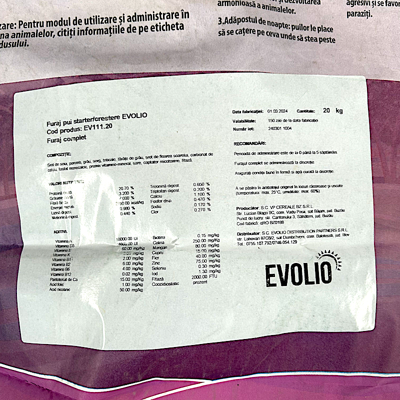 Furaj Pui Starter-Crestere 20 Kg, Evolio