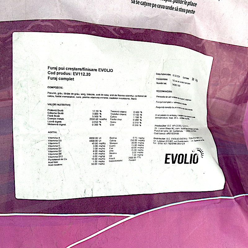 Furaj Pui Crestere-Finisare 20 Kg, Evolio