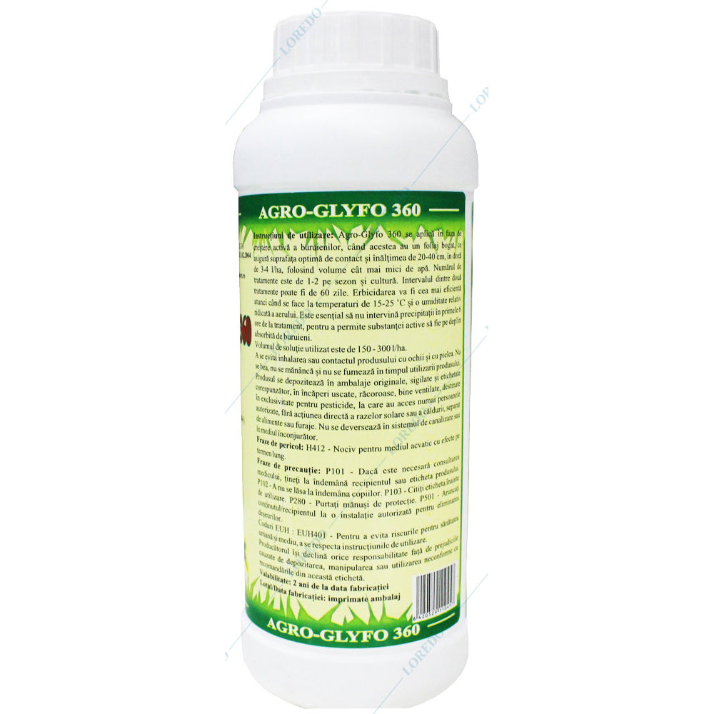 Agro Glyfo 360 500 Ml, Erbicid Total Sistemic, Post Emergent, Neselectiv, Glifosat (Buruieni Monocotiledonate Si Dicotiledonate, Anuale Si Perene)