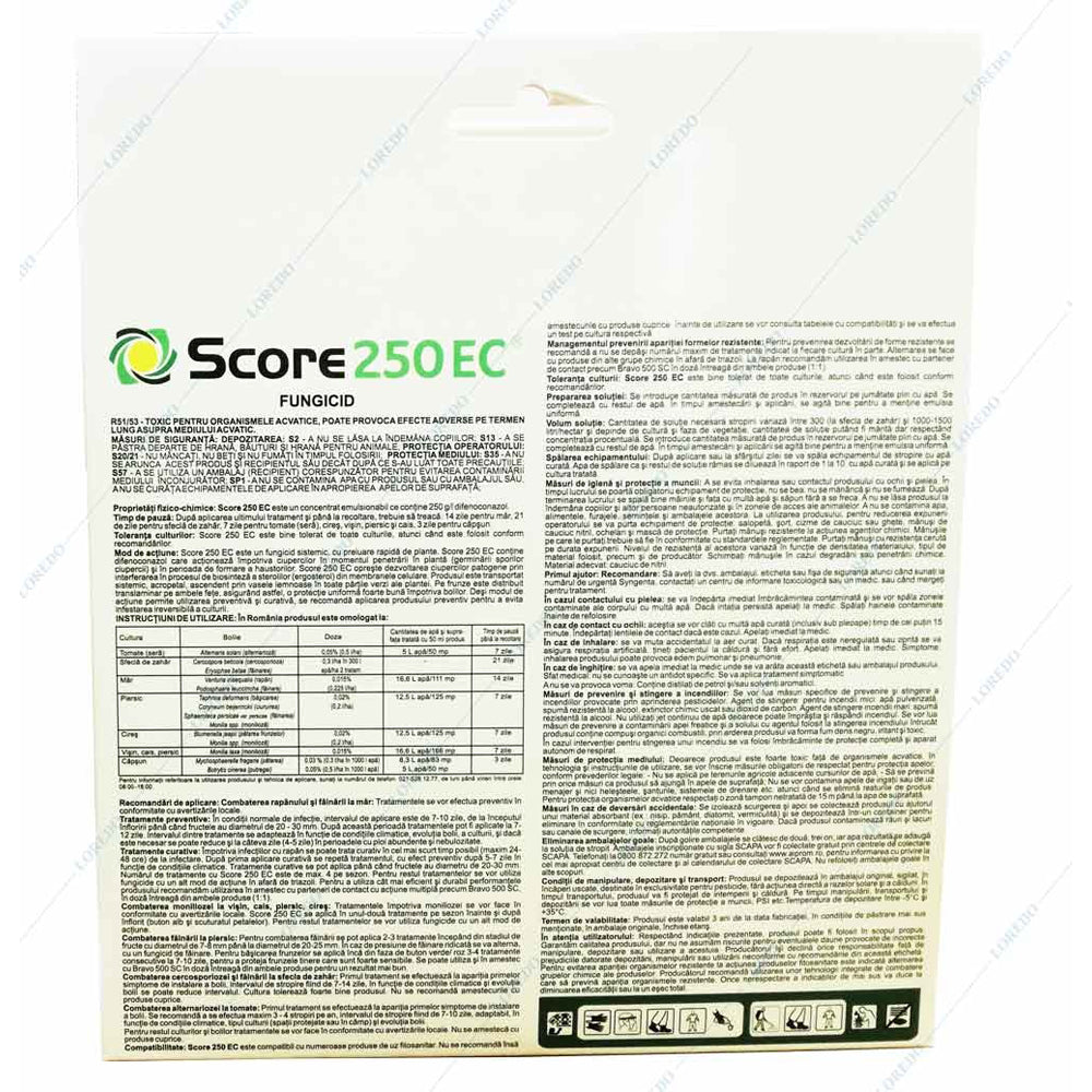 Score 250Ec 2 Ml, Fungicid Sistemic, Syngenta, Rapan, Monilioza, Fainare, Alternarioza, Basicarea Frunzelor; (Cais, Capsun, Cires, Mar, Piersic, Rapita, Sfecla Zahar, Tomate, Visin)