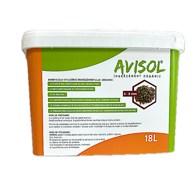 Avisol 18L Ingrasamant Organic, 4-8 Mm Granulatie (Culturi Agricole, Gradini, Legume, Flori, Livezi)