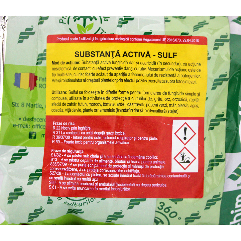 Sulfomat 80Pu 500 Gr, Fungicid De Contact Pe Baza De Sulf, Mifalchim, Fainare (Vita De Vie, Mar Jonathan)