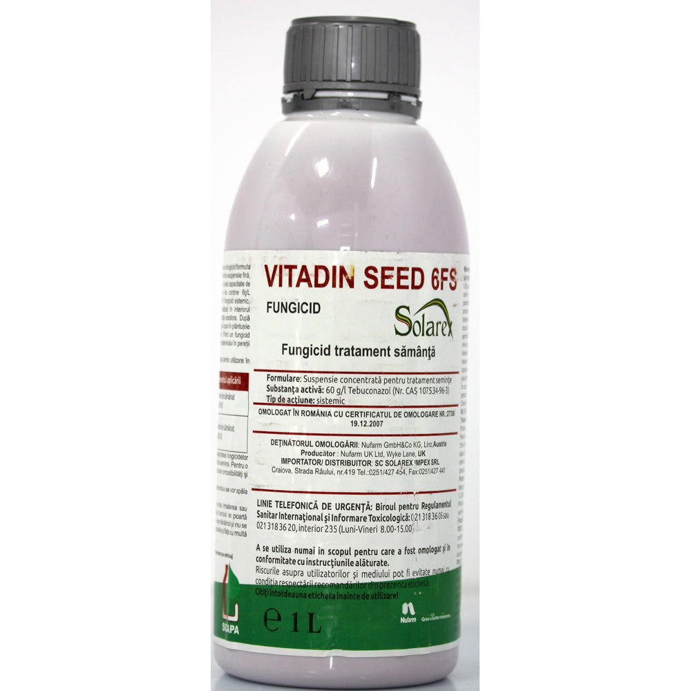 Vitadin Seed 6Fs 1L, Fungicid Tratament Samanta, Nufarm/Solarex, Grau (Malura Comuna, Fuzarioza), Orz (Taciunele Zburator, Sfasierea Frunzelor)