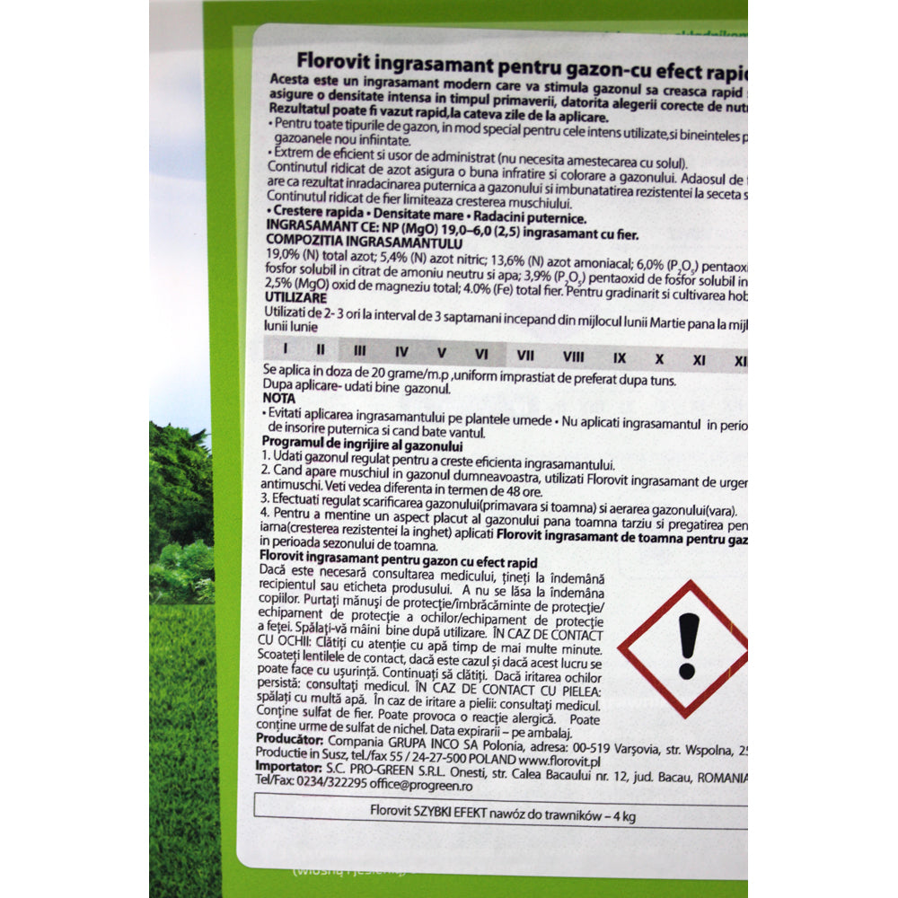 Florovit Ingrasamant Pentru Gazon Cu Efect Rapid 4 Kg