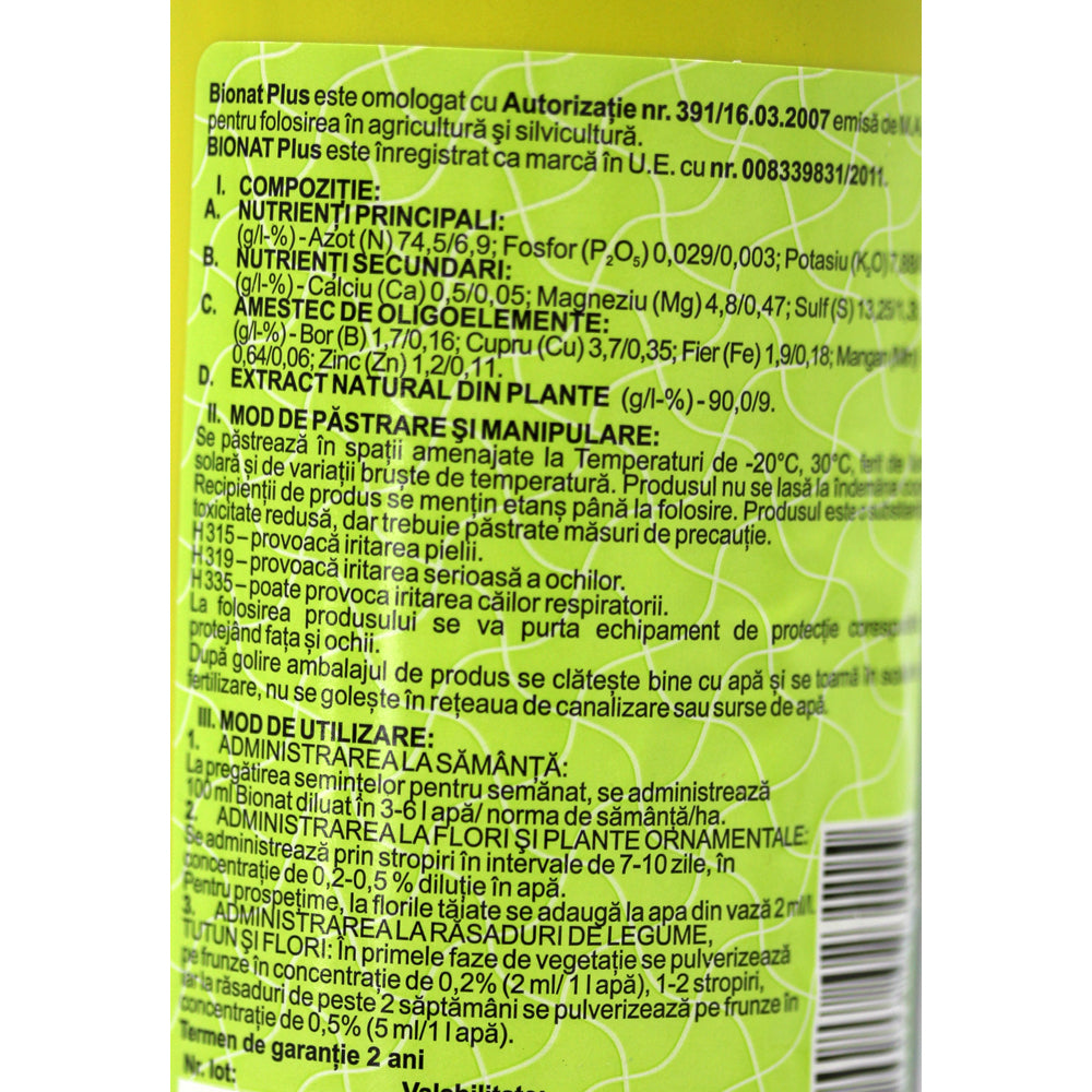 Bionat Plus 500 Ml Ingrasamant Foliar (Vita De Vie, Legume, Cereale, Pomi Fructiferi)