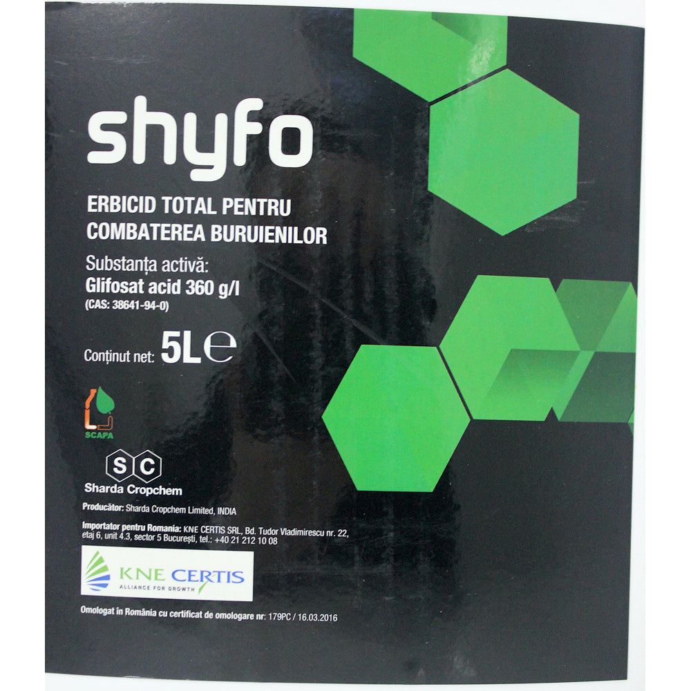 Shyfo 5L, Erbicid Total Sistemic, Post Emergent, Neselectiv, Glifosat (Buruieni Monocotiledonate Si Dicotiledonate, Anuale Si Perene)