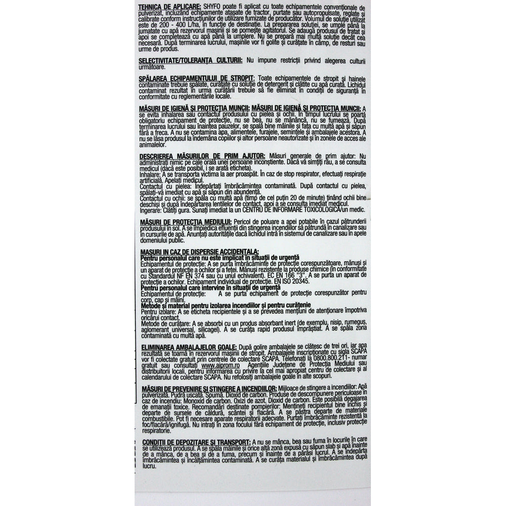 Shyfo 5L, Erbicid Total Sistemic, Post Emergent, Neselectiv, Glifosat (Buruieni Monocotiledonate Si Dicotiledonate, Anuale Si Perene)