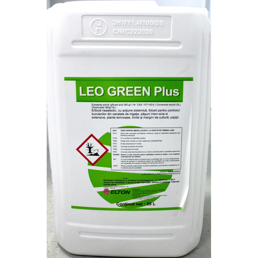 Leo Green Plus 360Sl 20 L, Erbicid Total Sistemic, Post Emergent, Neselectiv, Glifosat (Buruieni Monocotiledonate Si Dicotiledonate, Anuale Si Perene)