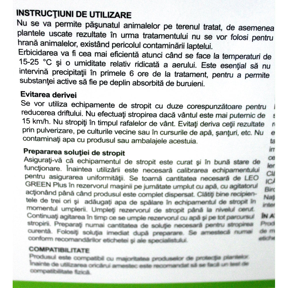 Leo Green Plus 360Sl 20 L, Erbicid Total Sistemic, Post Emergent, Neselectiv, Glifosat (Buruieni Monocotiledonate Si Dicotiledonate, Anuale Si Perene)