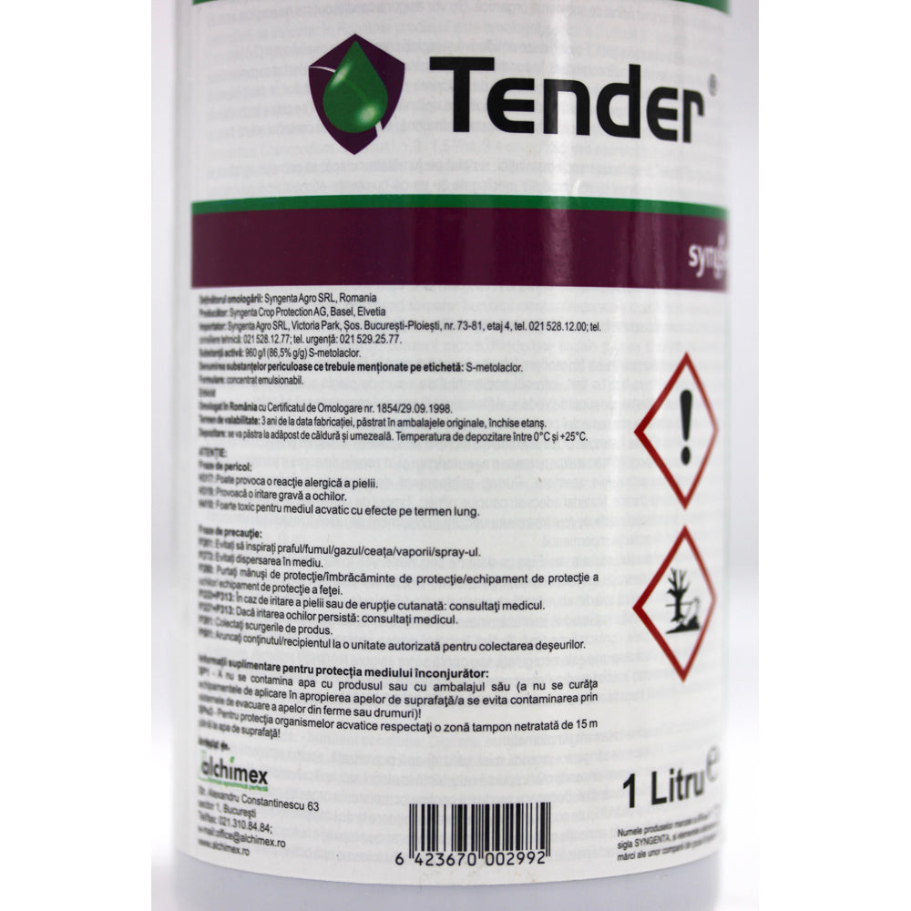 Tender 960Ec 1L, Erbicid Selectiv Preemergent, Syngenta, Buruieni Monocotiledonate Anuale Si Unele Dicotiledonate In Cultura De Porumb, Fasole, Floarea Soarelui, In, Tomate, Ardei, Arbusti Fructiferi, Cartof, Morcov, Pepene Verde