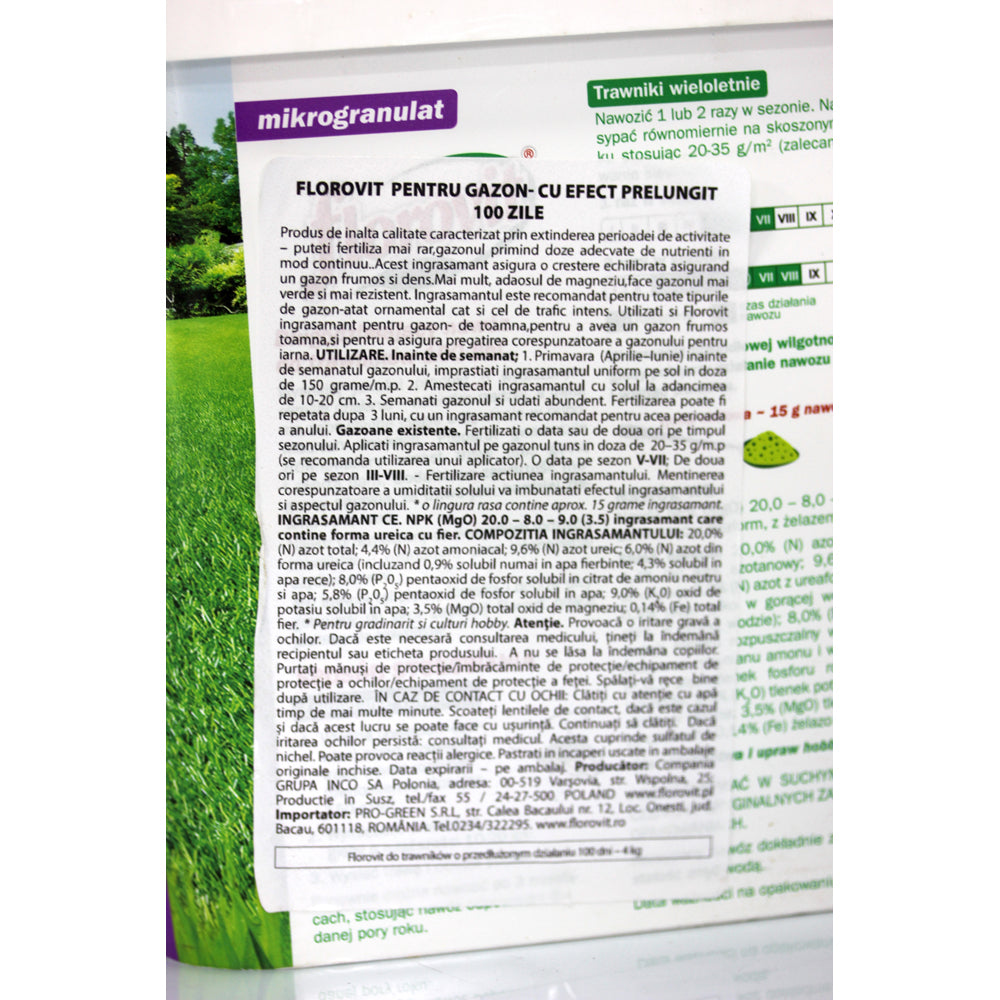 Florovit Ingrasamant Pentru Gazon Cu Efect Prelungit 4 Kg