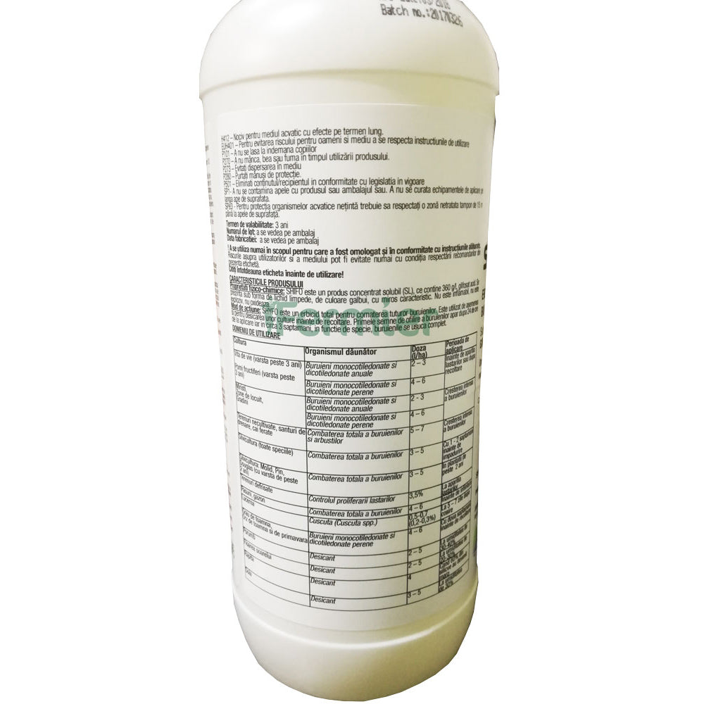 Shyfo 1L, Erbicid Total Sistemic, Post Emergent, Neselectiv, Glifosat (Buruieni Monocotiledonate Si Dicotiledonate, Anuale Si Perene)