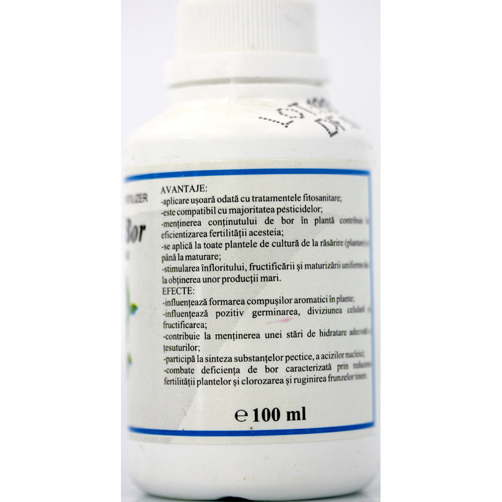 Solar Bor 100 Ml, Ingrasamant Foliar Lichid Pe Baza De Bor (15%), Solarex, Ajuta Inflorirea Si Fructificarea