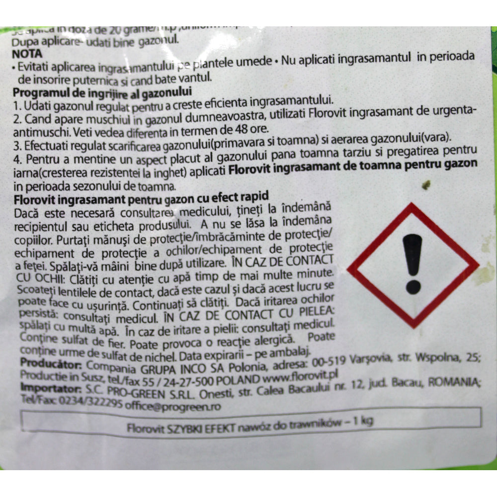 Florovit Ingrasamant Pentru Gazon Cu Efect Rapid 1 Kg