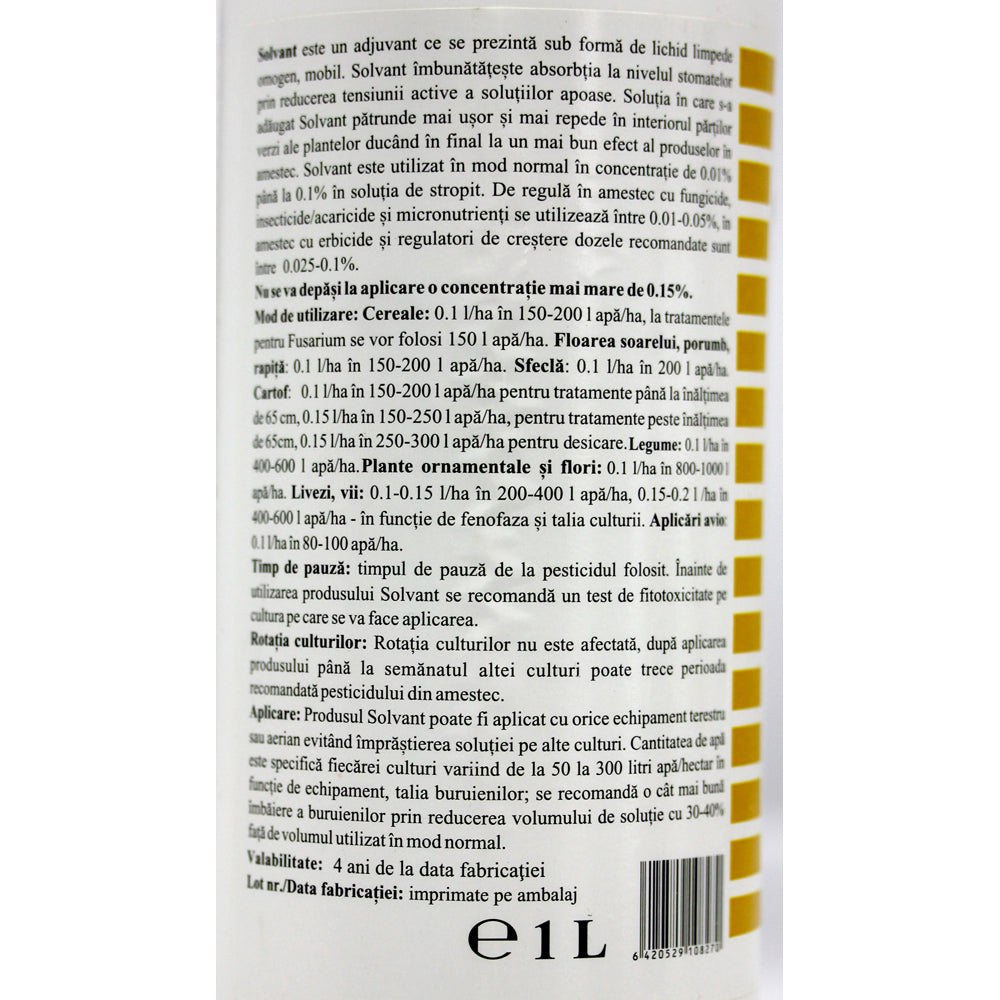 Solvant 1L, Adjuvant, Solarex, Imbunatateste Absortia Substantelor De Catre Planta, Se Utilizeaza Impreuna Cu Fungicide, Insecticide Sau Erbicide