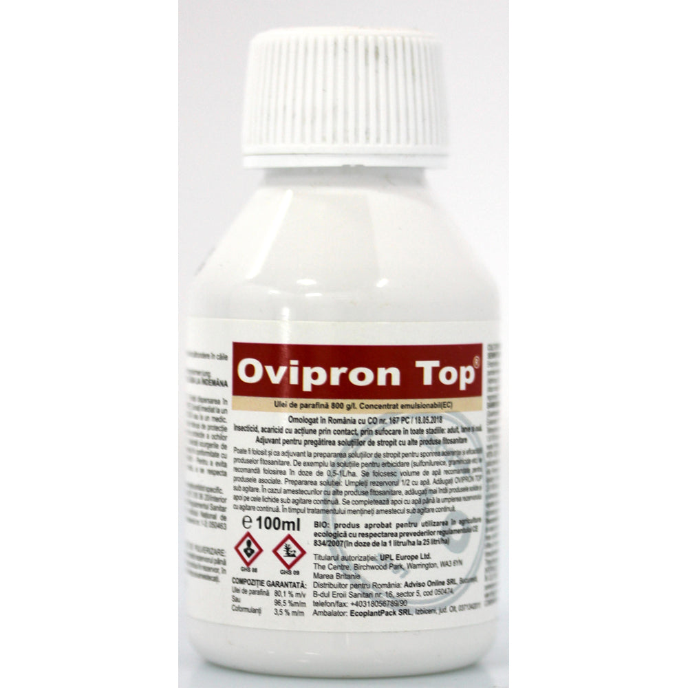 Ovipron Top 100 Ml Ulei Horticol Cu Efect Insecticid Acaricid De Contact, Ulei De Parafina, Upl (Cais, Cires, Mar, Nectarin, Par, Piersic, Prun, Vita De Vie)