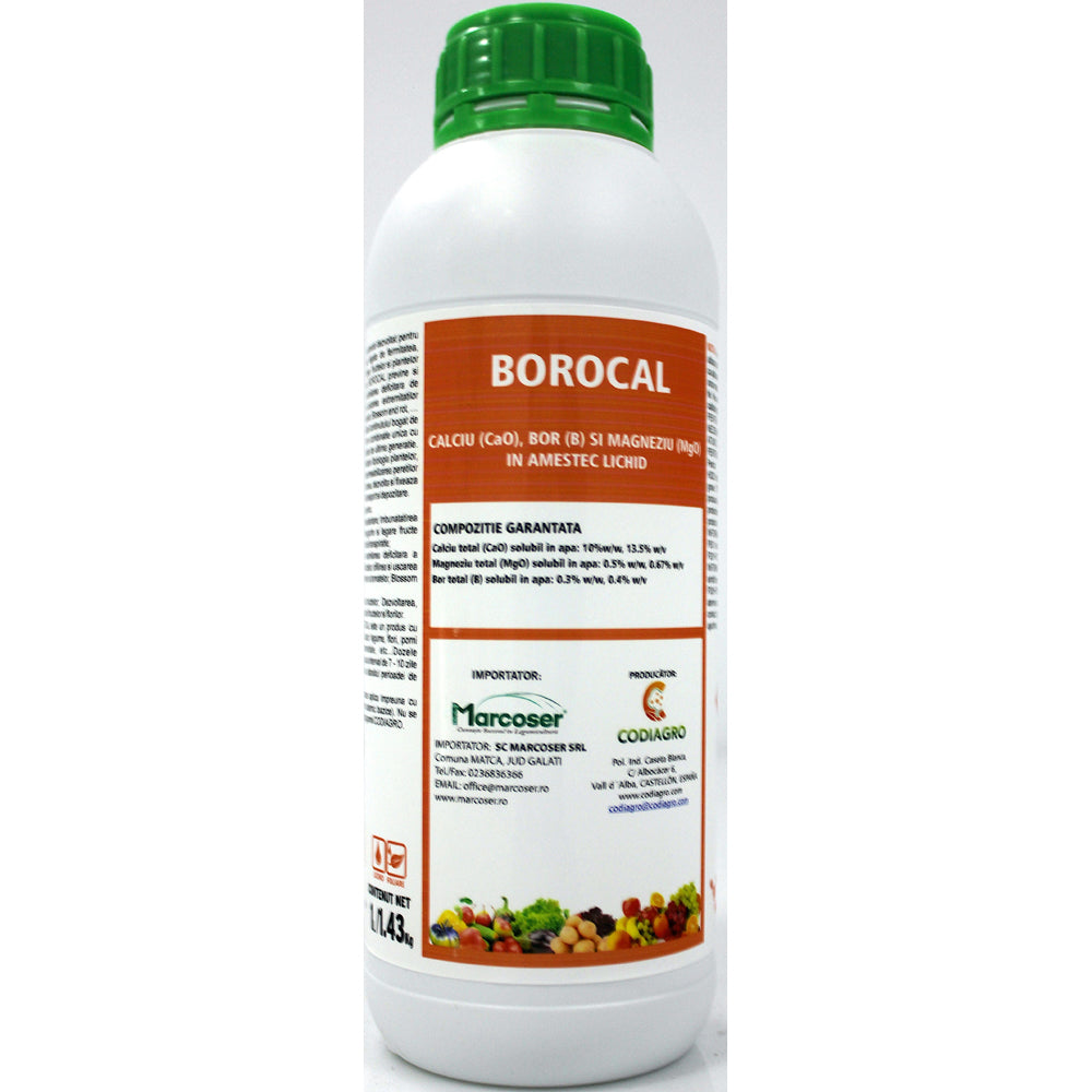 Borocal 1L Ingrasamant Foliar Pentru Corectarea Carentei De Calciu, Bor, Magneziu, Codiagro (Obtinerea Fructelor Ferme, Uniform Colorate)