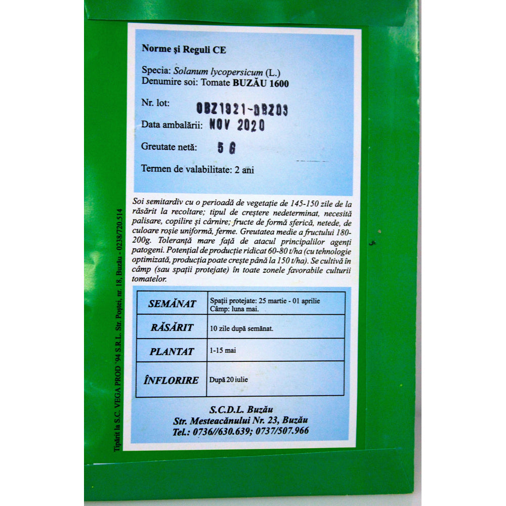 Seminte Tomate Buzau 1600 5 Gr