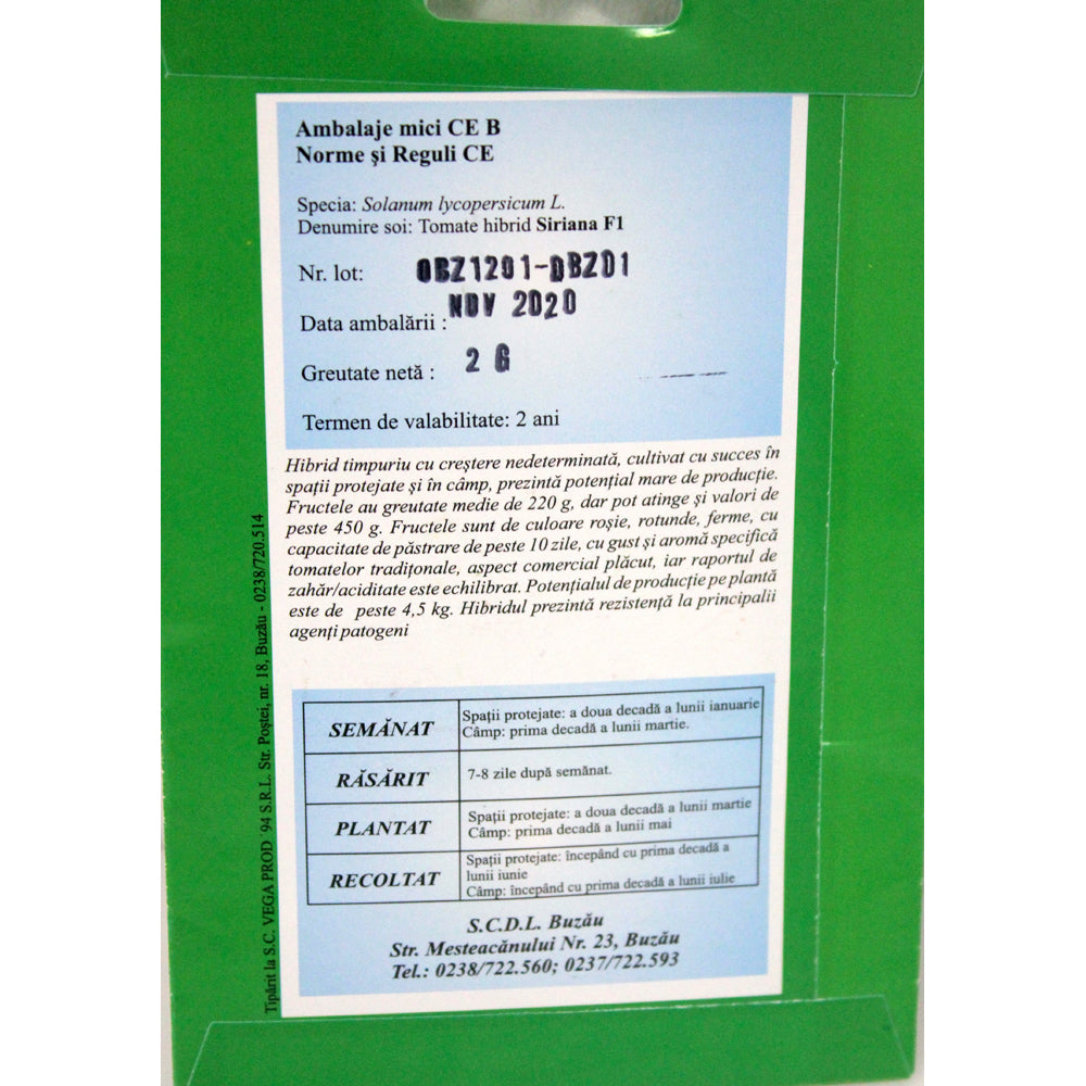 Seminte Tomate Siriana F1 2 Gr