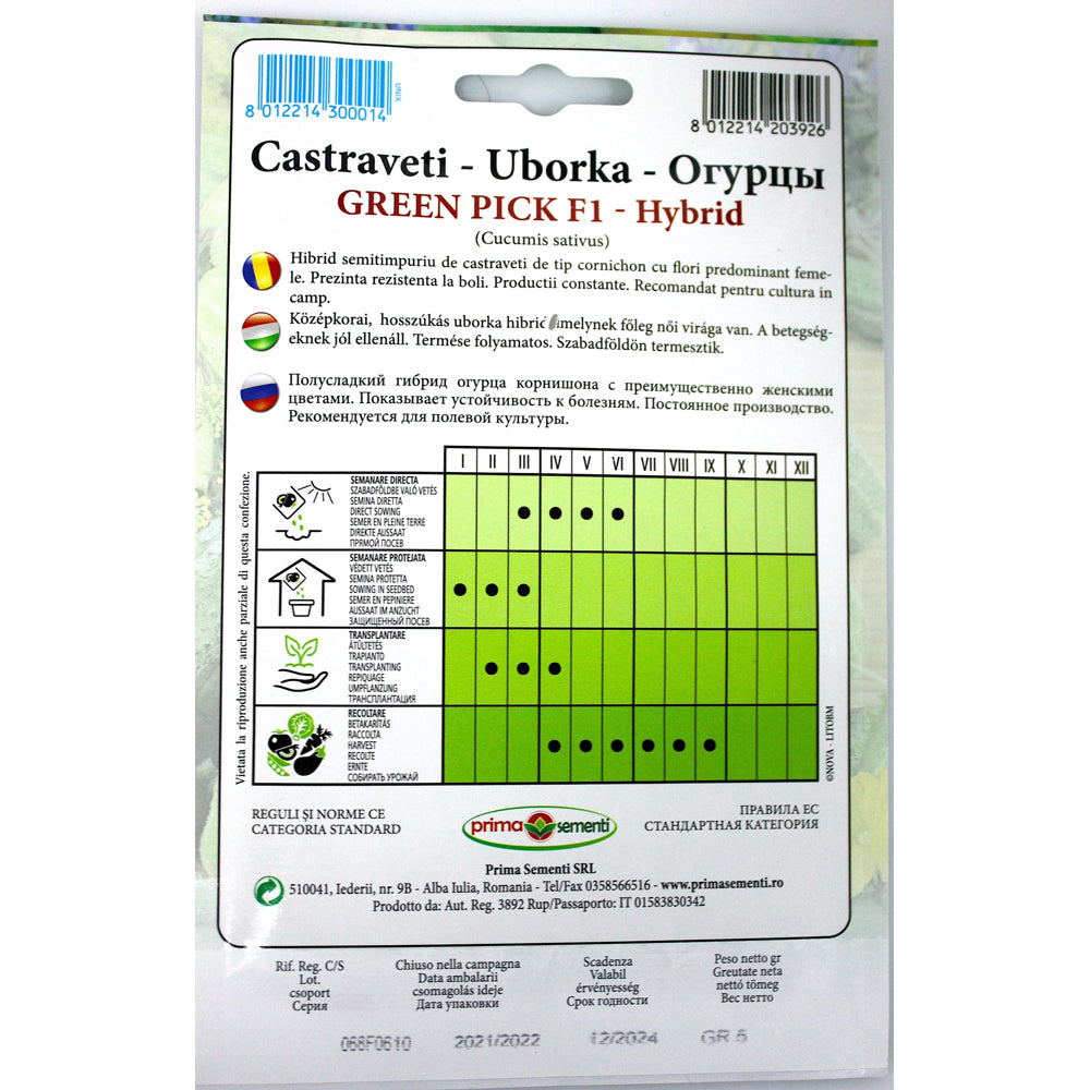 Seminte Castraveti Green Pick F1 5 Gr, Prima Sementi