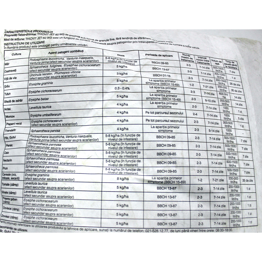 Thiovit Jet 80Wg 20 Kg, Fungicid De Contact Pe Baza De Sulf, Syngenta, Fainare (Ardei, Cais, Castraveti, Orz, Triticale, Secara, Dovleac, Mar, Morcov, Nectarin)