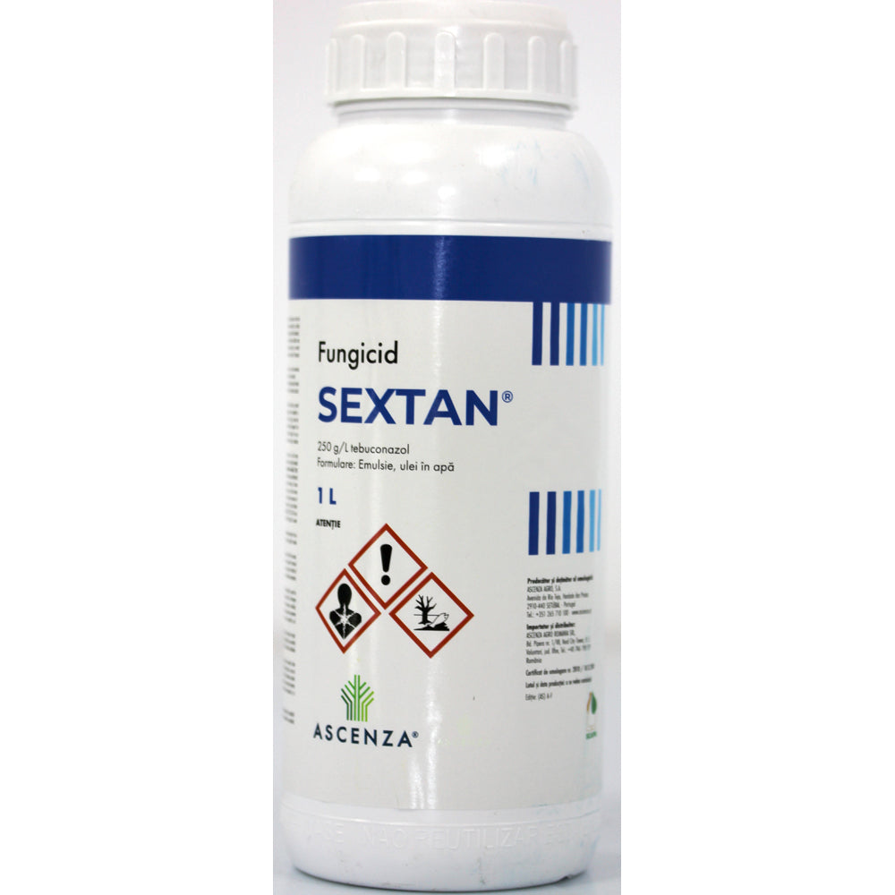 Sextan 25Ew 1L, Fungicid Sistemic, Ascenza, Vita De Vie (Fainare), Grau, Rapita, Orz (Fainare, Patarea Reticulara, Arsura Frunzelor) , Castraveti (Fainare), Prun (Monilioza) , Mar (Rapan, Fainare)