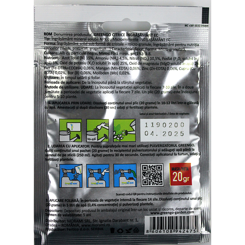 Greengo Ingrasamant Pentru Citrice 20 Gr Pentru 10 L Apa
