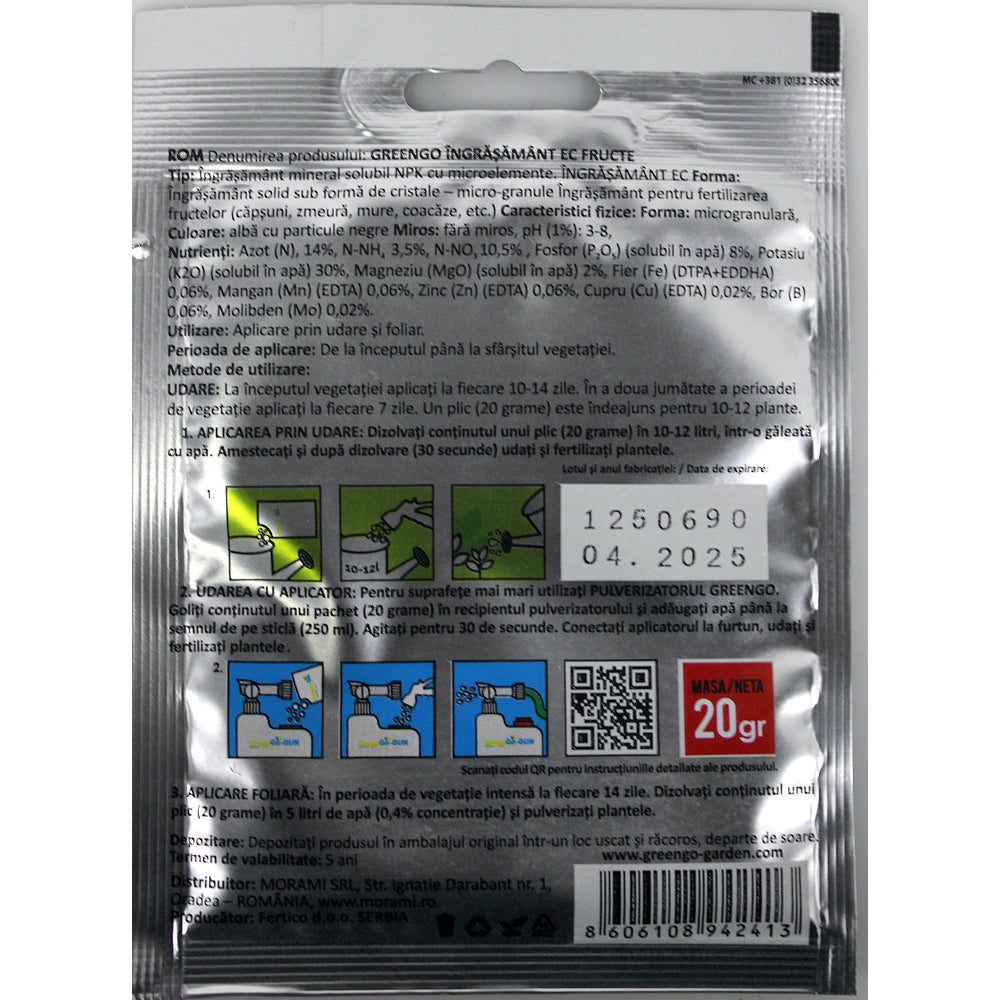 Greengo Ingrasamant Pentru Fructe 20 Gr Pentru 10 L Apa