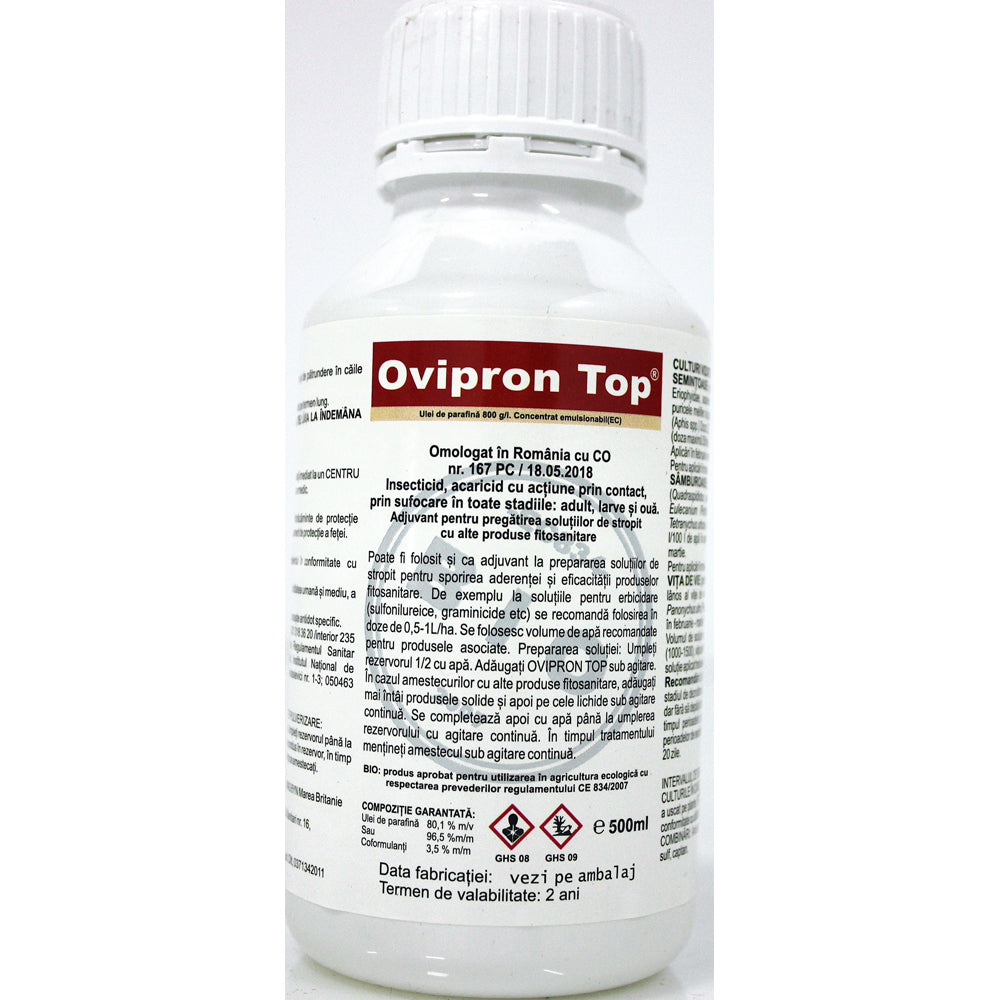 Ovipron Top 500 Ml Ulei Horticol Cu Efect Insecticid Acaricid De Contact, Ulei De Parafina, Upl (Cais, Cires, Mar, Nectarin, Par, Piersic, Prun, Vita De Vie)