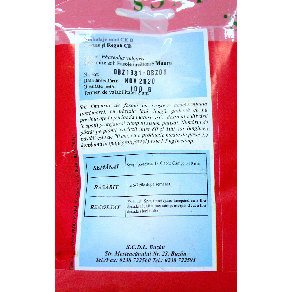 Seminte Fasole Urcatoare Maura 100 Gr, Scdl Buzau