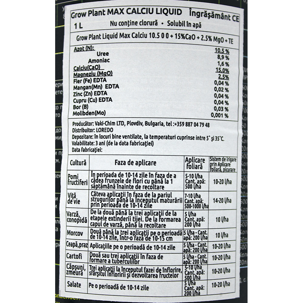 Grow Plant Max Calciu 1L Ingrasamant Foliar Cu Mult Calciu