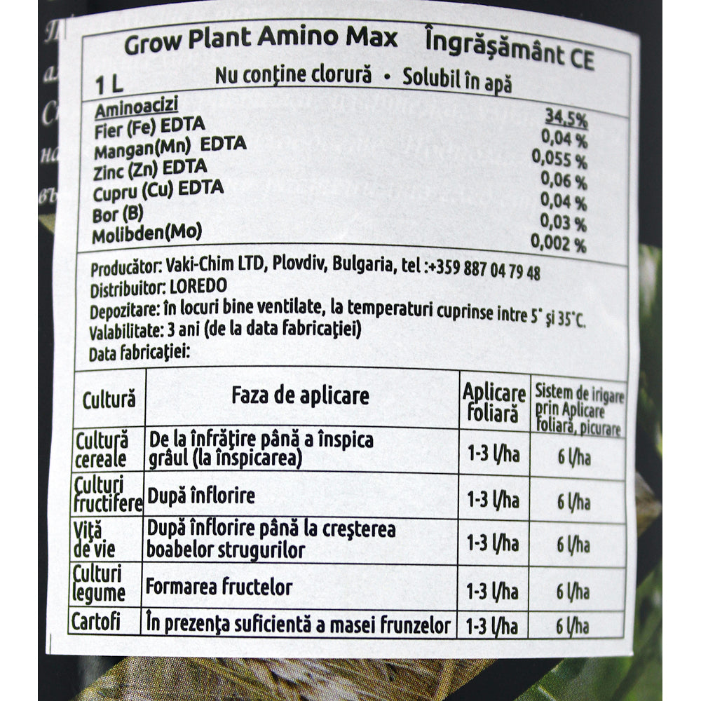 Grow Plant Amino Max 1L Ingrasamant Foliar Cu Aminoacizi
