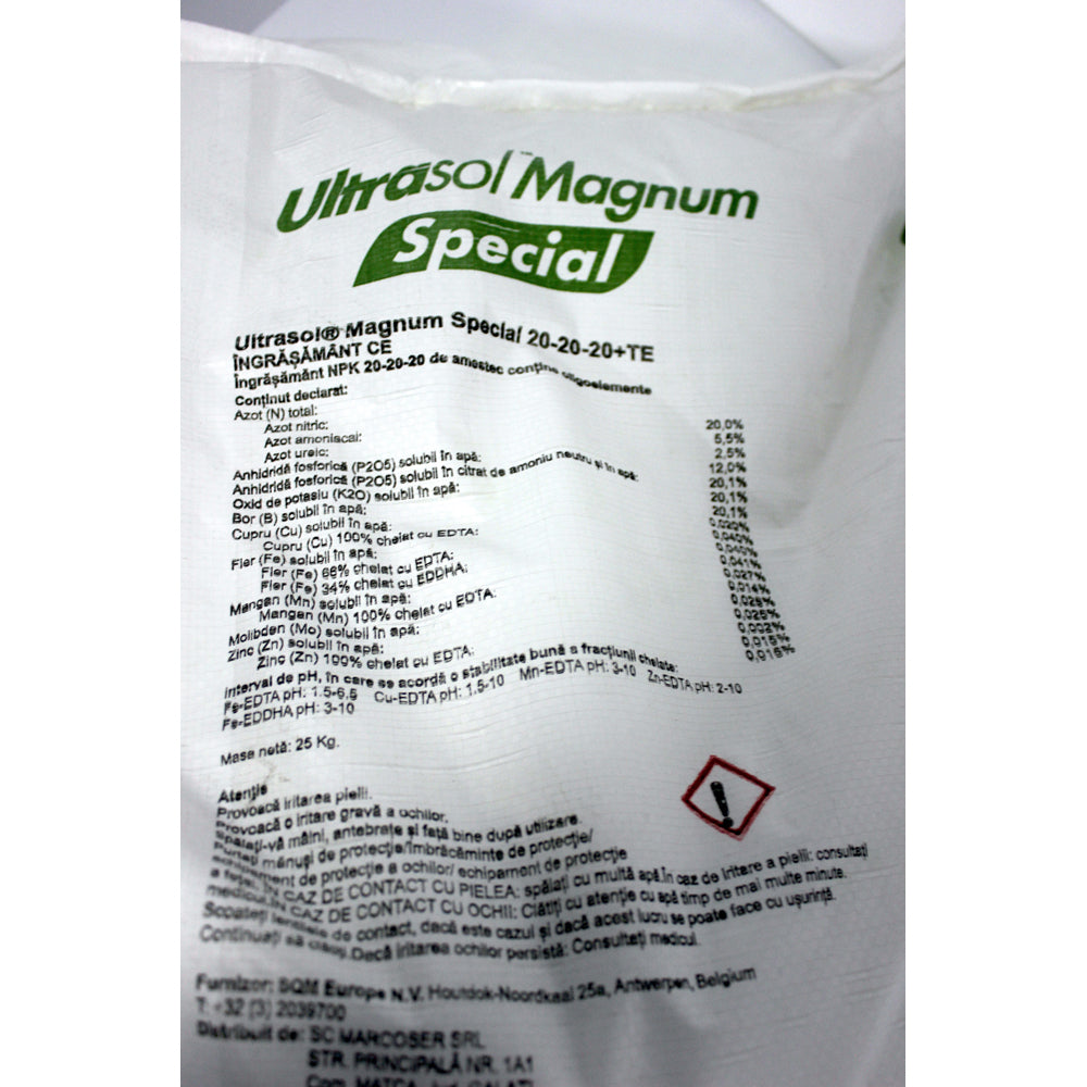 Ingrasamant Npk Ultrasol Magnum 20-20-20+Te 25 Kg, Ingrasamant Echilibrat Cu Macroelemente Si Microelemente, Foliar/ Irigarea Prin Aspersoare/ Culturi Hidroponice