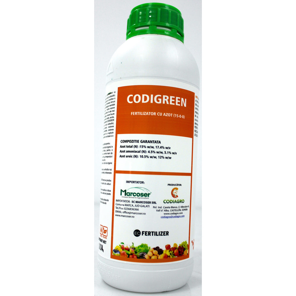 Codigreen 1L Ingrasamant Organic Foliar Cu Azot Codiagro (Legume, Citrice, Pomi Fructiferi, Maslini)
