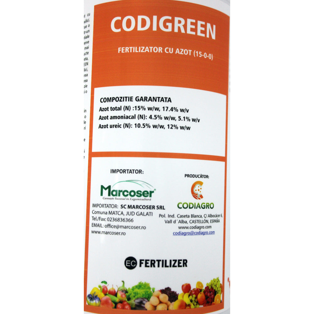 Codigreen 1L Ingrasamant Organic Foliar Cu Azot Codiagro (Legume, Citrice, Pomi Fructiferi, Maslini)