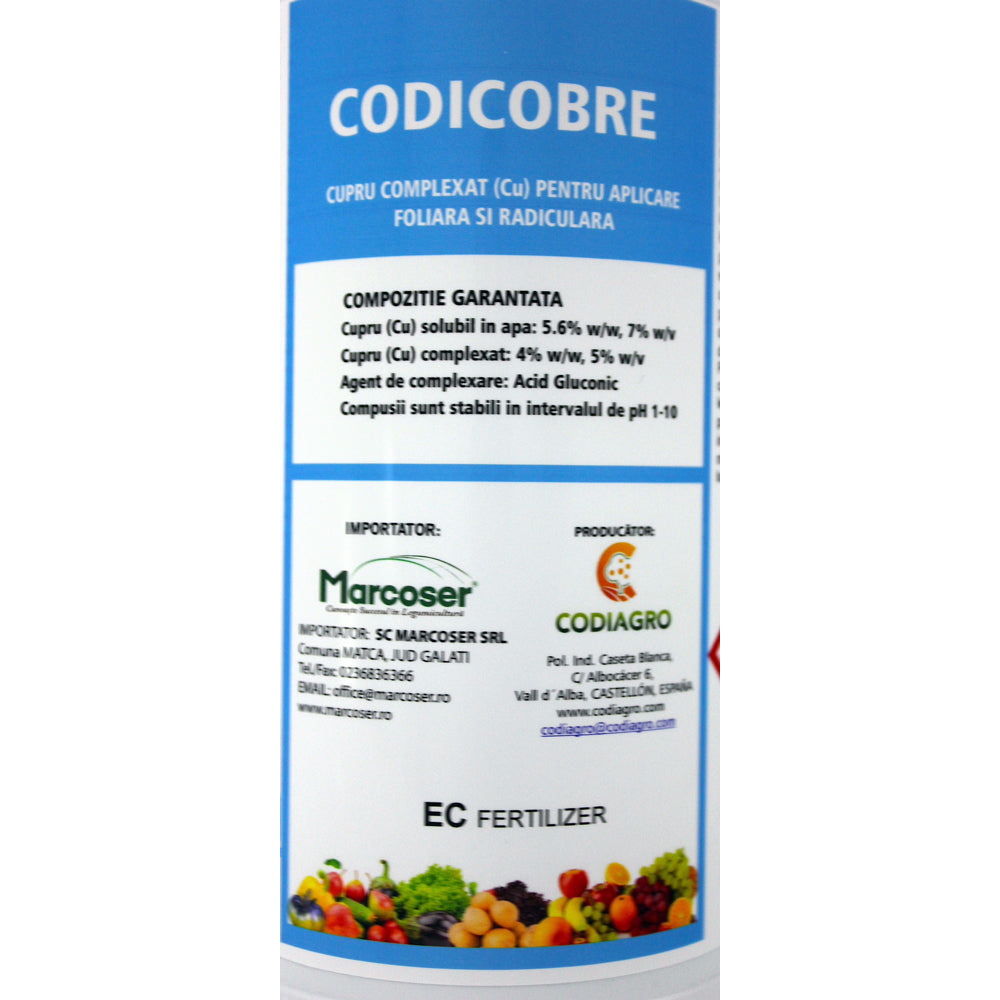 Codicobre 1L Ingrasamant Foliar Si Radicular Pe Baza De Cupru Cu Efect De Preventie A Ciupercilor Si Bacteriilor, Codiagro