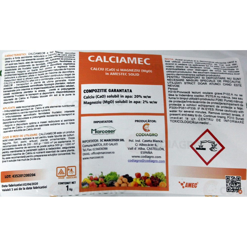 Calciamec 1 Kg Ingrasamant Radicular Codiagro Cu Magneziu Si Calciu Pentru Rezistenta Fructelor La Transport Si Depozitare, Imbunatateste Fermitatea Fructelor 