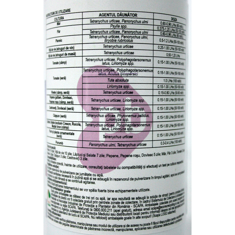 Bermectine 500 Ml Insecto-Acaricid Sistemic Probelte (Vita De Vie, Legume, Pomi, Plante Ornamentale, Capsune, Pepene, Porumb, Flori)