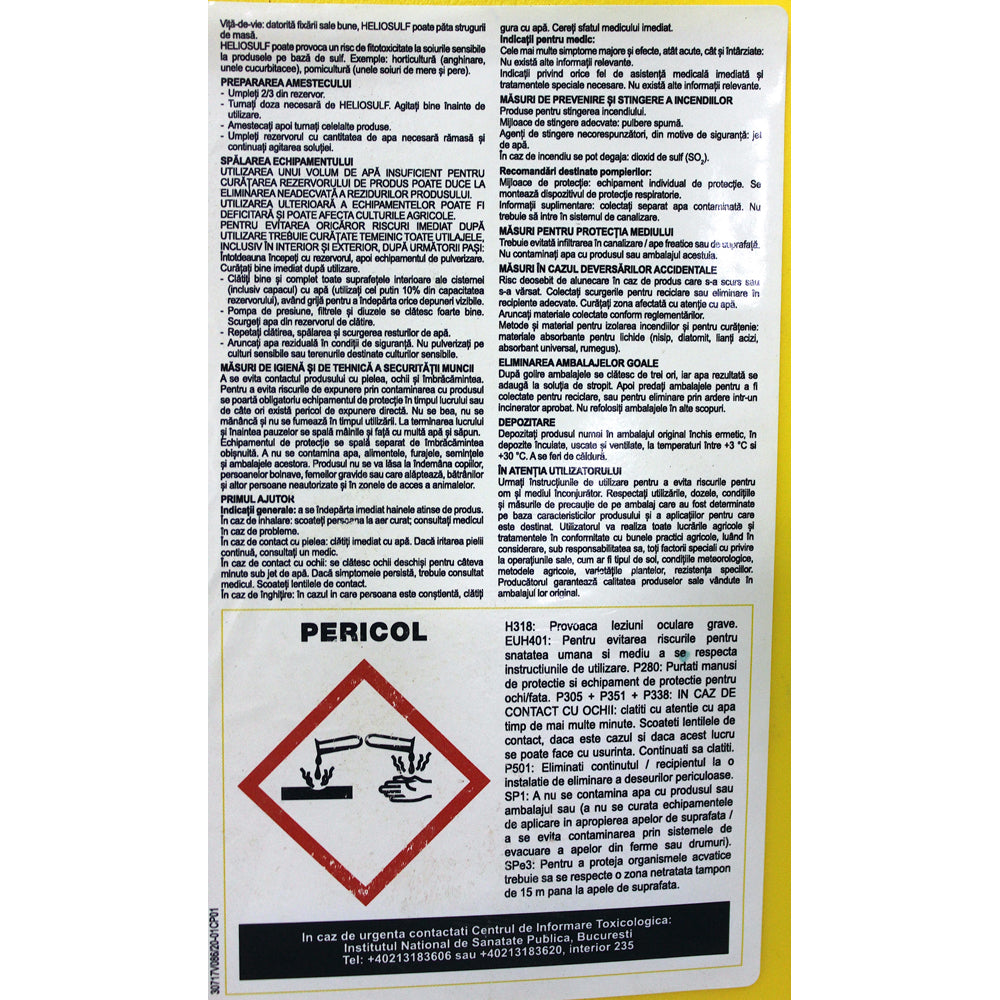 Heliosulf 10 L Fungicid Organic Impotriva Fainarii Pe Baza De Sulf (Vita De Vie, Piersic, Telina, Pepene Galben, Fasole, Mazare, Hamei, Spanac, Mar, Alun, Orz, Arbori Si Arbusti, Castraveti, Capsun)