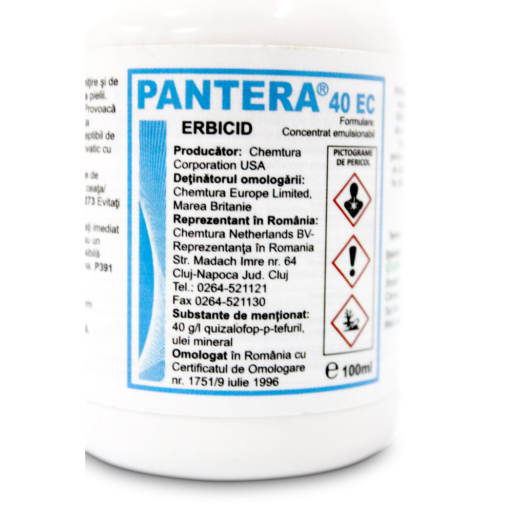 Pantera 40Ec 100 Ml, Erbicid Buruieni Graminee Anuale Si Perene, Arysta (Vita De Vie, Ardei, Bostan, Cartof, Castraveti, Dovleac, Fasole, Floarea Soarelui, Morcov, Pepeni, Rapita, Soia, Telina, Varza, Tomate)