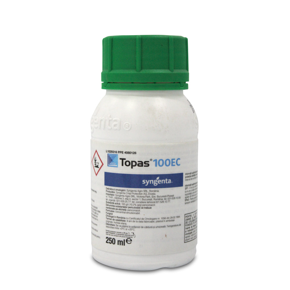 Topas 100Ec 250 Ml, Fungicid Sistemic Local, Syngenta, Fainare (Vita De Vie, Arbusti Fructiferi, Ardei, Capsun, Castraveti, Dovleac, Mar, Pepene, Tomate, Trandafiri)