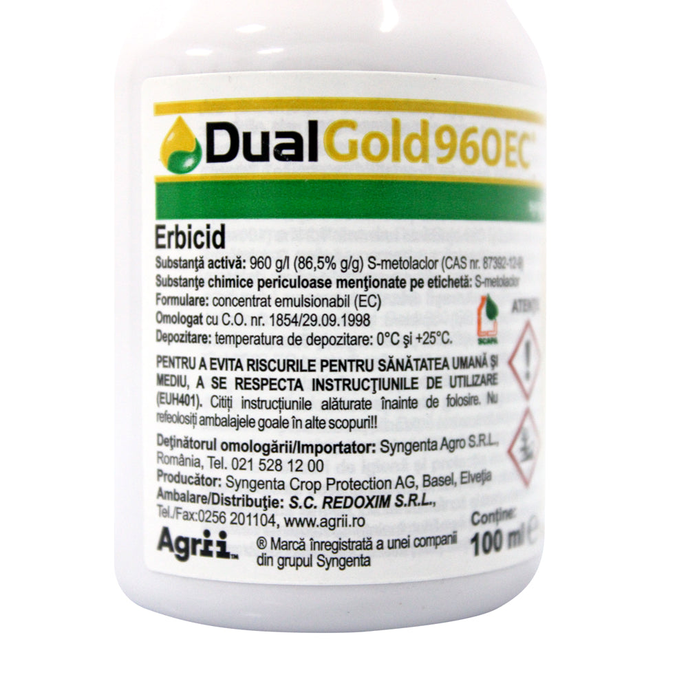 Dual Gold 100 Ml Erbicid Preemergent Buruieni Cu Frunza Lata Syngenta (Arbusti, Ardei Gras, Capsun, Cartof, Ceapa, Fasole, Floarea Soarelui, In, Morcov, Pepene Verde, Porumb, Soia, Tomate, Varza)