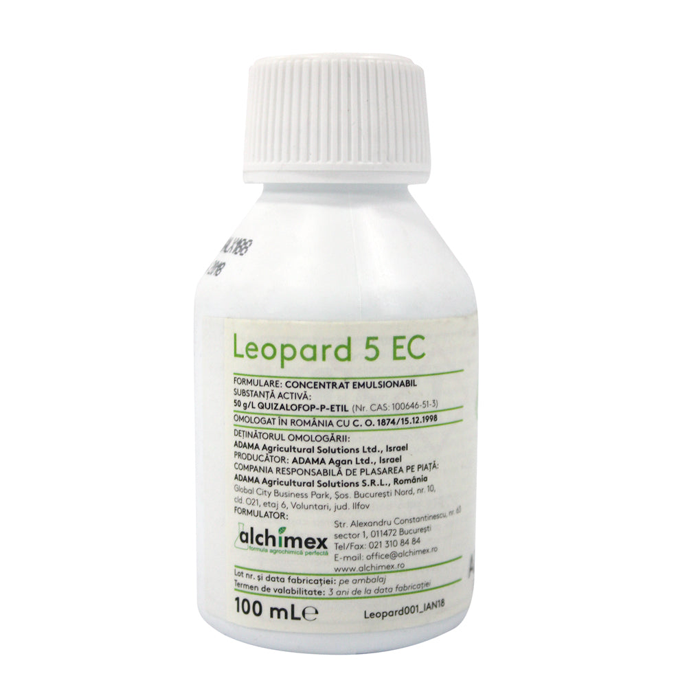 Leopard 5Ec 100 Ml, Erbicid Postemergent (Buruieni Monocotiledonate Anuale Si Perene In Culturile De Rapita, Sfecla De Zahar, Tomate, Aredi Gras, Varza De Toamna, Cartof, Floara Soarelui, Pomi Fructiferi, Capsun, Pepeni Verzi)
