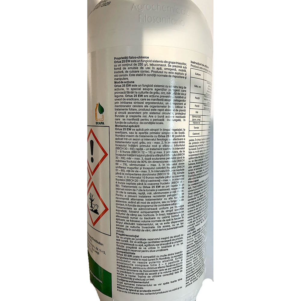 Orius 25Ew 1L Fungicid Sistemic, Adama, Fainare (Vita De Vie, Castraveti), Complex De Boli Foliare (Grau, Orz), Fainare Si Rapan (Mar), Monilioza (Samburoase), Alternarioza (Tomate)
