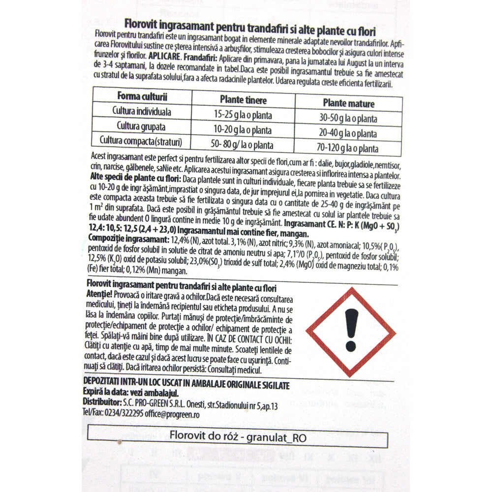 Florovit Ingrasamant Pentru Trandafiri Si Alte Plante Cu Flori 1 Kg