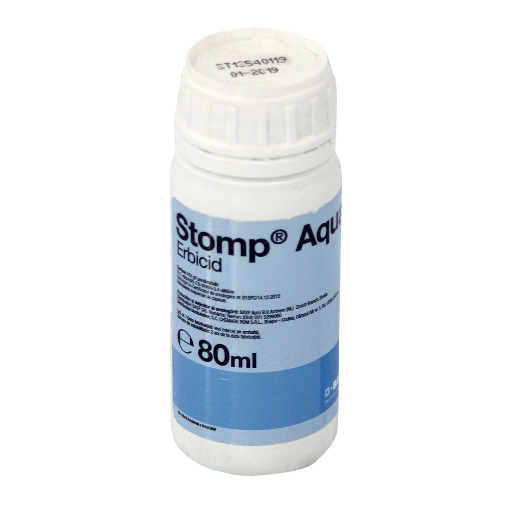 Stomp Aqua 80 Ml, Erbicid Preemergent Selectiv, Basf, Combate Buruienile Monocotiledonate Anuale Si Unele Dicotiledonate Anuale In Culturile De Porumb, Floarea Soarelui, Grau, Ceapa, Vita De Vie, Pomi Fructiferi, Tomate, Orz, Cartof