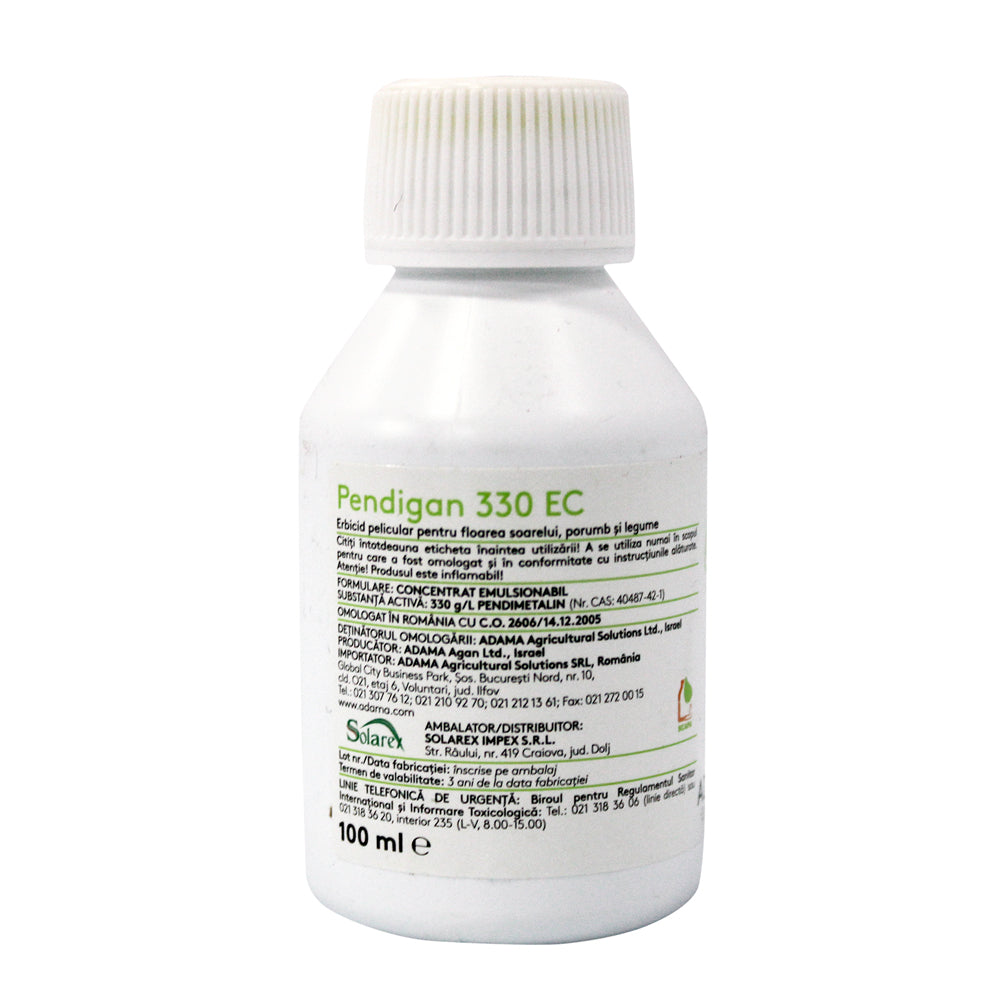 Pendigan 330Ec 100 Ml Erbicid, Adama, Buruieni Monocotiledonate Si Dicotiledonate In Cultura De Floarea Soarelui, Porumb, Morcov, Tomate, Varza De Toamna, Ardei Gras, Radacinoase, Ceapa