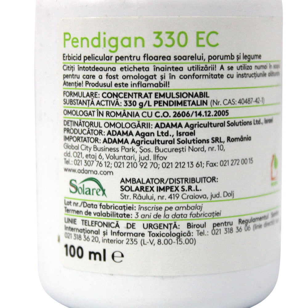 Pendigan 330Ec 100 Ml Erbicid, Adama, Buruieni Monocotiledonate Si Dicotiledonate In Cultura De Floarea Soarelui, Porumb, Morcov, Tomate, Varza De Toamna, Ardei Gras, Radacinoase, Ceapa