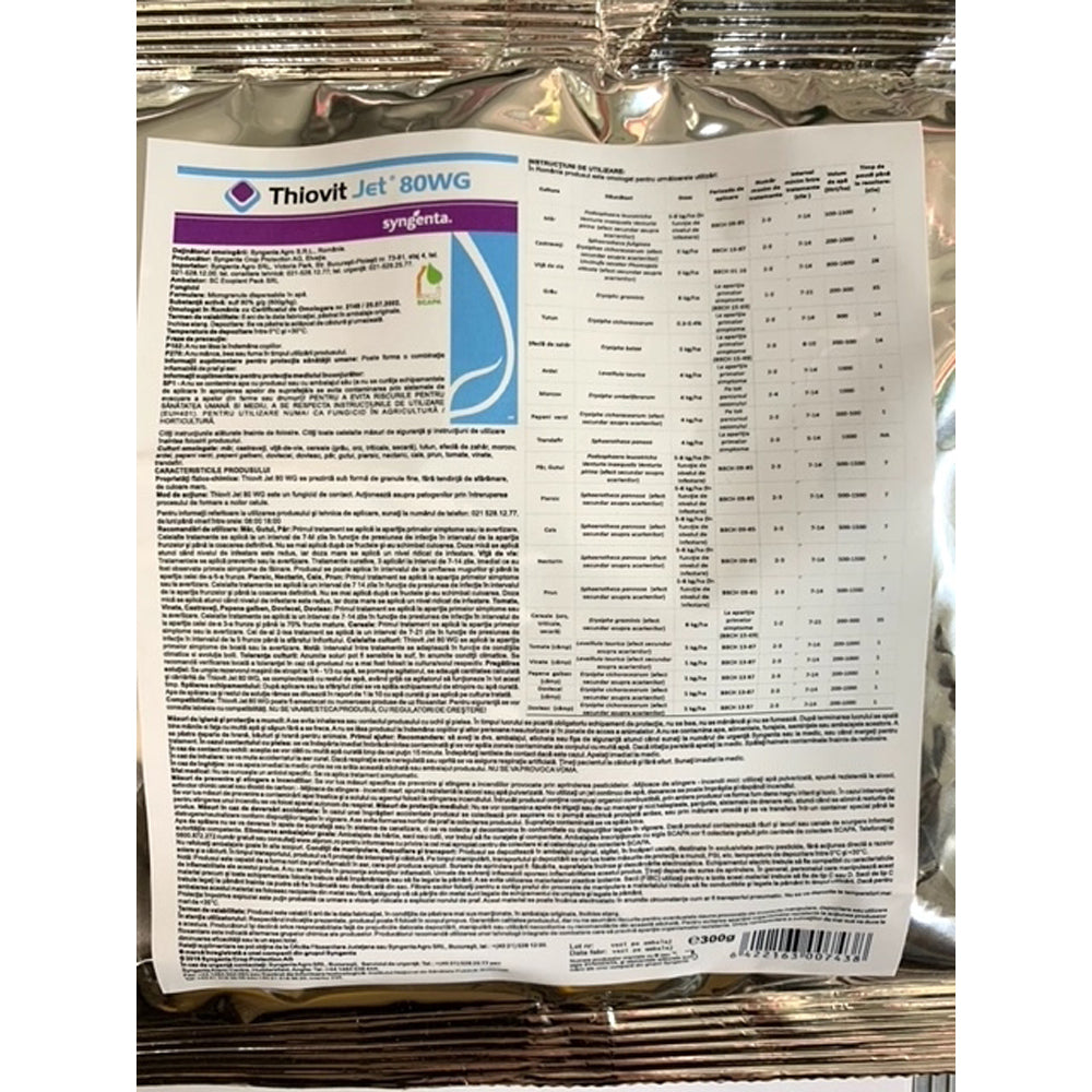 Thiovit Jet 300 Gr, Fungicid De Contact Pe Baza De Sulf, Syngenta, Fainare (Ardei, Cais, Castraveti, Orz, Triticale, Secara, Dovleac, Mar, Morcov, Nectarin)