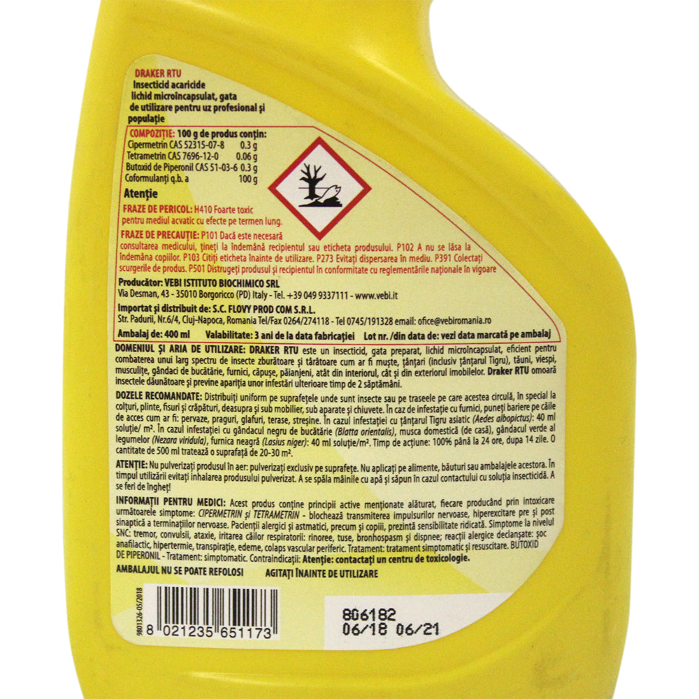 Draker Rtu 400 Ml Insecticid Ready To Use Muste, Furnici, Paianjeni